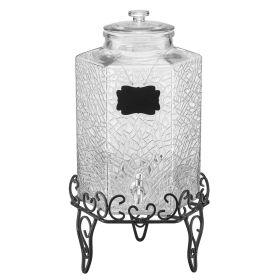 VEVOR Beverage Dispenser, 2.5 Gallon Drink Dispensers for Parties, Glass Juice Dispenser with Metal Stand, Stainless Steel Spigot