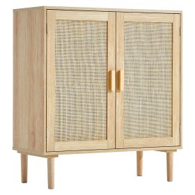 VEVOR Rattan Cabinet, Rattan Storage Cabinet with 2 Magnetic Doors and Adjustable Shelves, Sideboard Buffet Cabinet for Hallway, Entryway, Living (Color: Burlywood, size: 31.5 inch)